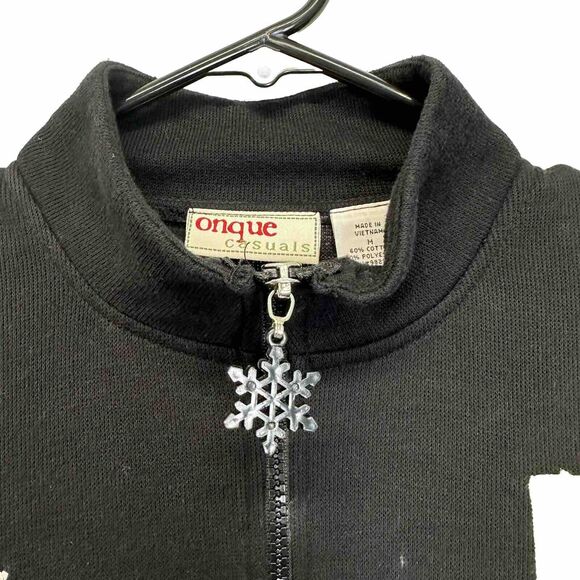 Vintage Onque Casuals Ugly Sweater M Christmas‎ Applique Patch Full Zip Cardigan - Picture 2 of 7